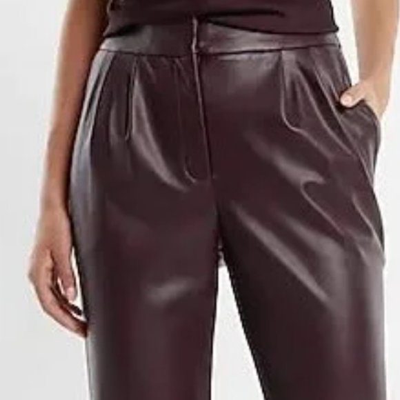 EXPRESS SUPER HIGH WAIST ANKLE FAUX LEATHER PLEATED DARK PURPLE PANTS $108 10 R - Picture 5 of 12